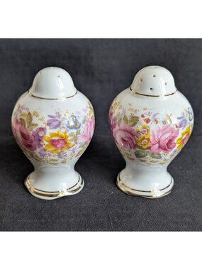 Royal Albert Serena Salt & Pepper Shakers(Thin Gold Trim) Made In England